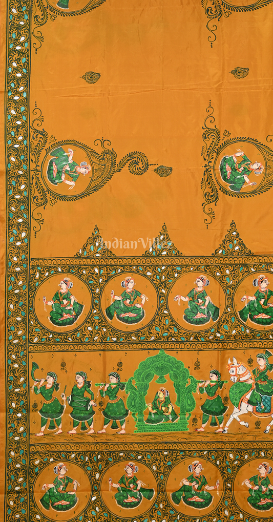Yellow Doli Barat Hand-Painted Pattachitra Saree