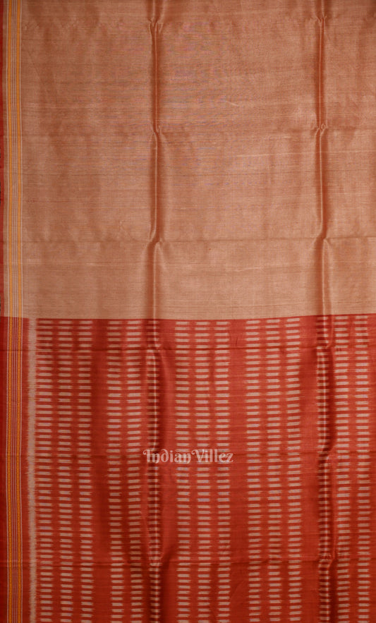 Rust Maroon Gopalpur Tussar Silk Saree with Blue Border & Anchal