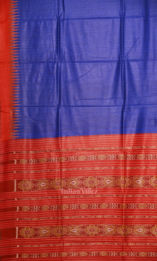 Blue Gopalpur Tussar Silk Saree with Red Border & Anchal