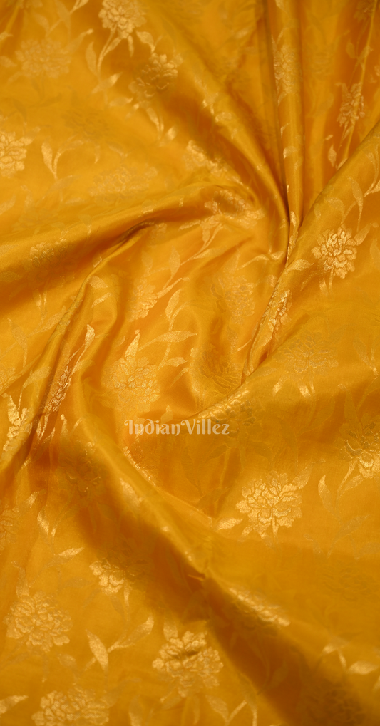 Yellow Golden Floral Motif Brocade Pure Kanjivaram Silk Saree