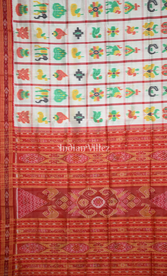 White Red Nabakothi Odisha Ikat Khandua Silk Saree
