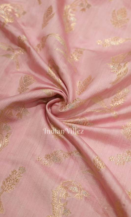 Baby Pink Pure Katan Banarasi Silk Saree