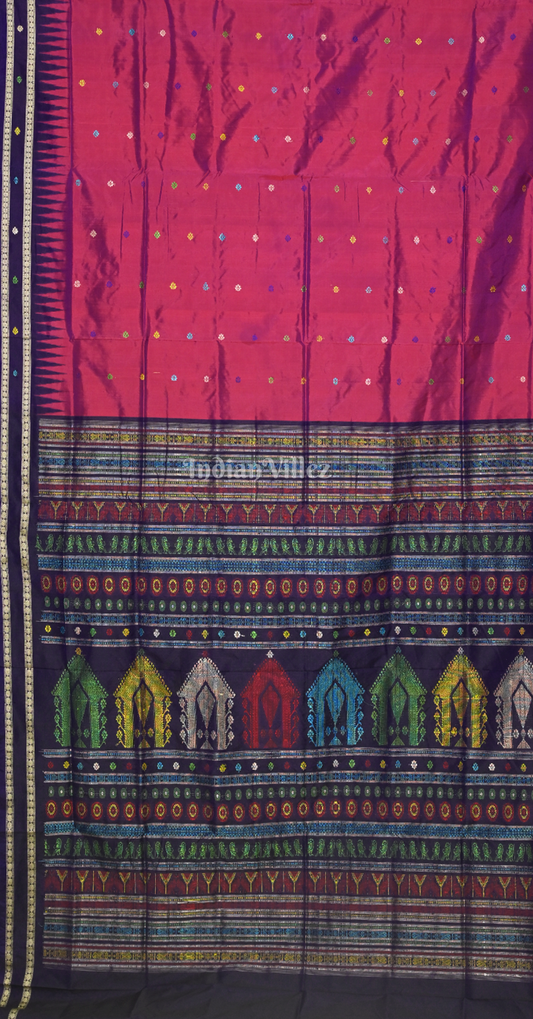 Magenta Pink Purple Dolabedi Odisha Ikat Bomkai Sambalpuri Ikat Silk Saree