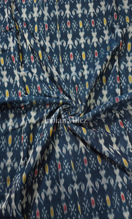 Peacock Blue Tribal Theme Odisha Ikat Sambalpuri Cotton Fabric