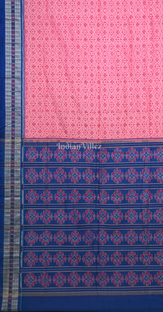 Pink Blue Odisha Ikat Sambalpuri Cotton Saree