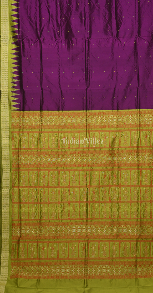 Purple Olive Green Buti Design Odisha Ikat Bomkai Sambalpuri Silk Saree