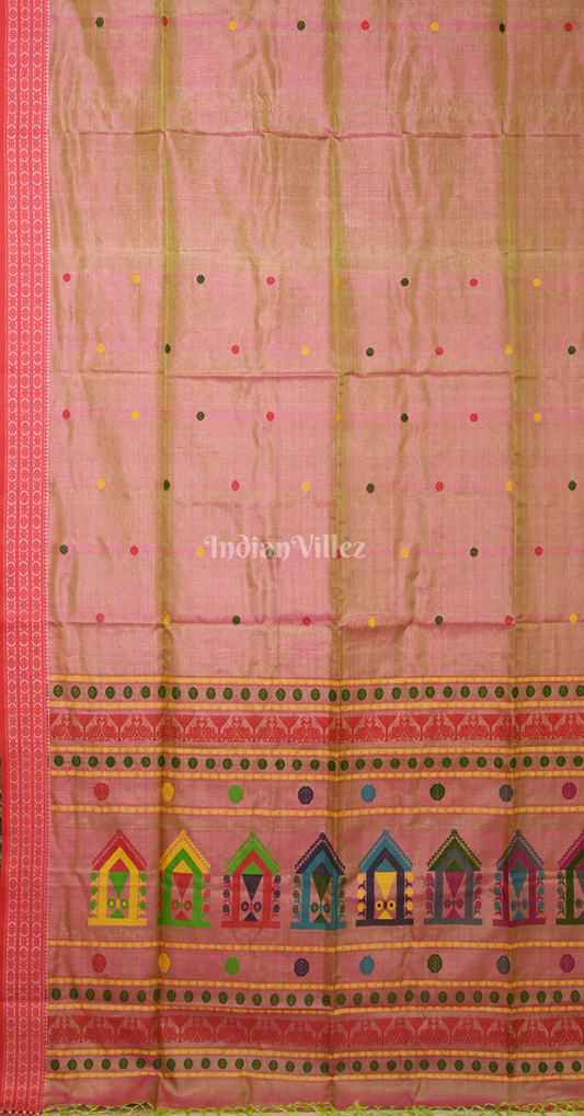 Rose Pink Buti Design Tussar Silk Jamdani Saree