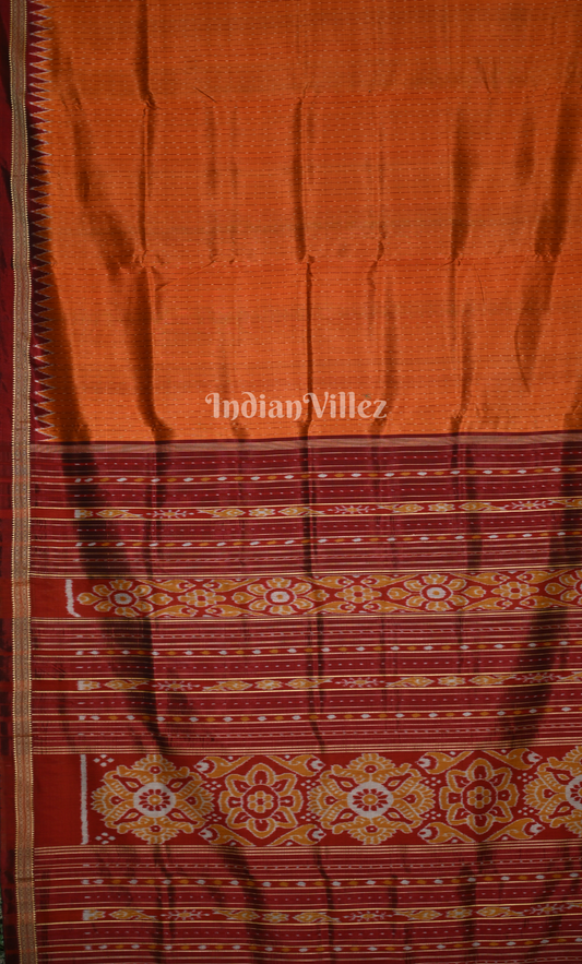 Orange Maroon Stripe Odisha Ikat Khandua Silk Saree