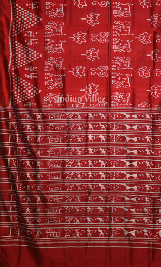 Elegant Red Laxmi Pada Jhoti Theme Contemporary Designer Silk Saree