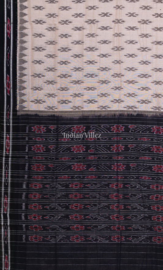 Off White Black Odisha Ikat Maniabandha Cotton Saree