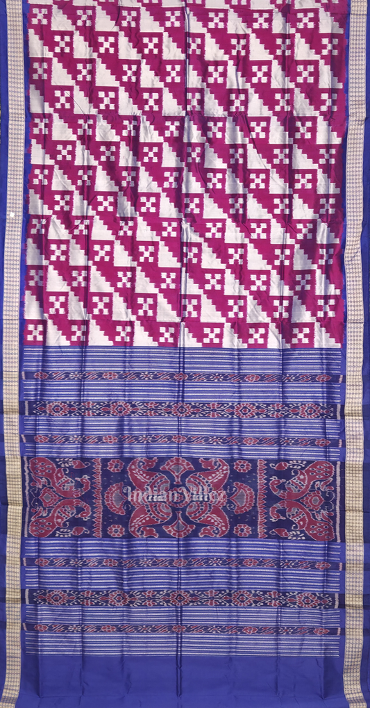Magenta Pink Blue Pasapali Odisha Ikat Sambalpuri Silk Saree