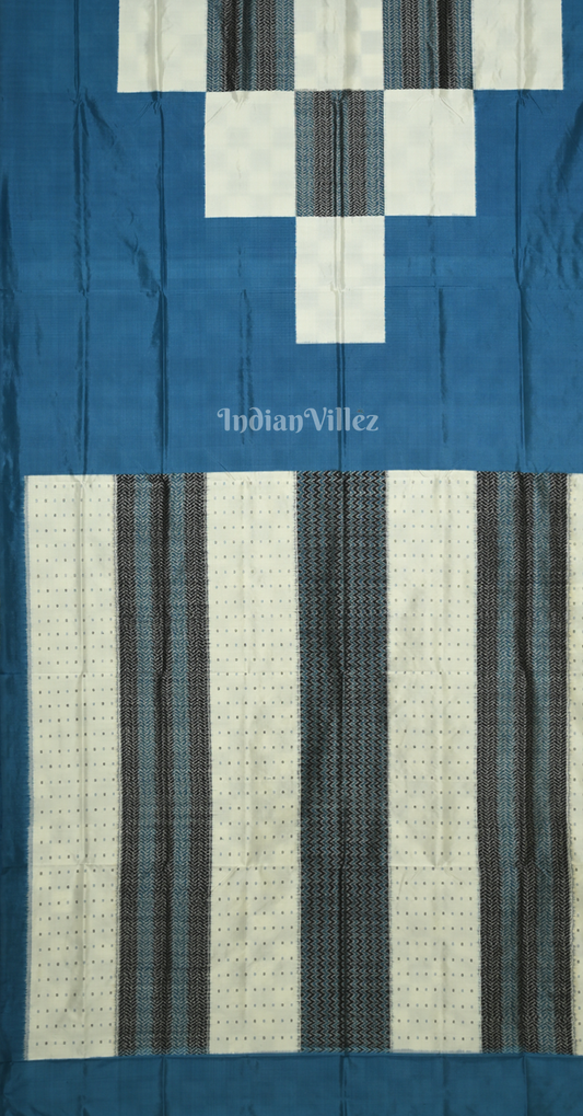 White Blue Body Pasapali Odisha Ikat Contemporary Designer Silk Saree