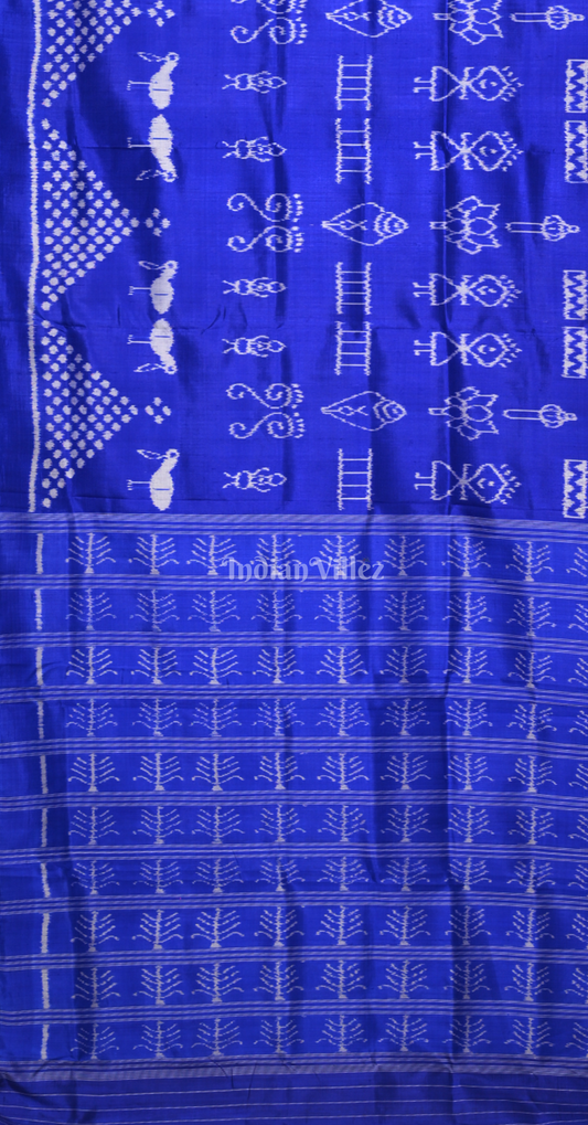 Blue Laxmi Shree Yantra Odisha Ikat Contemporary Designer Silk Saree