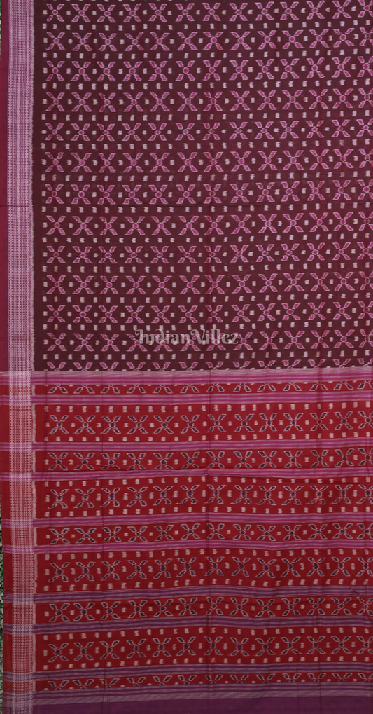 Maroon Red Telia Rumal Odisha Ikat Sambalpuri Cotton Saree