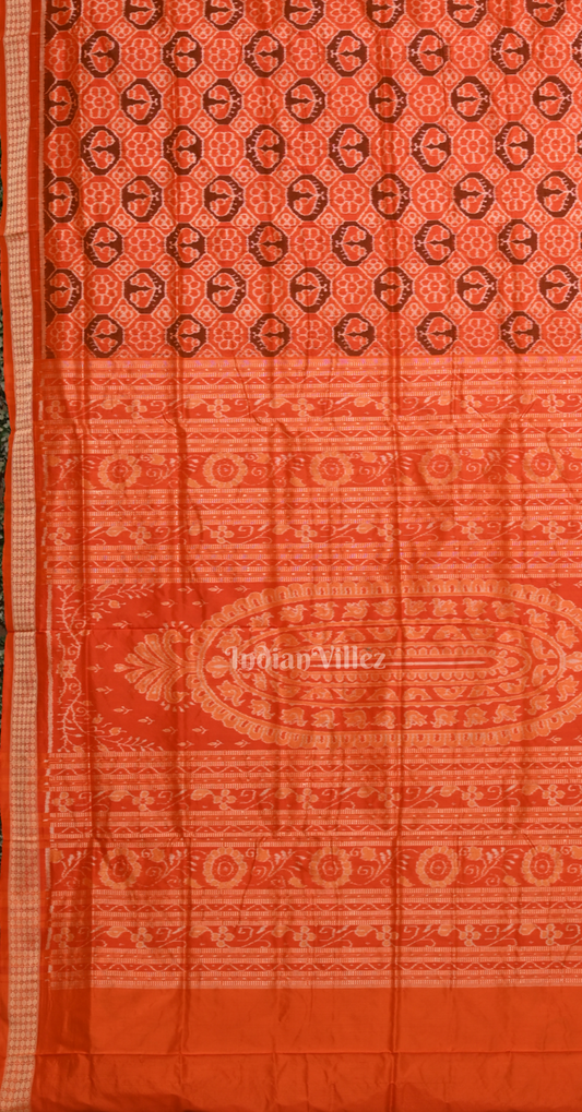 Red Flower Sankha Motif Odisha Ikat Sambalpuri Silk Saree