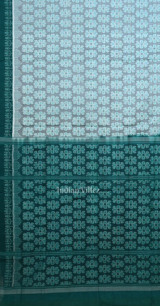 Light Blue Green Floral Theme Odisha Ikat Sambalpuri Cotton Saree