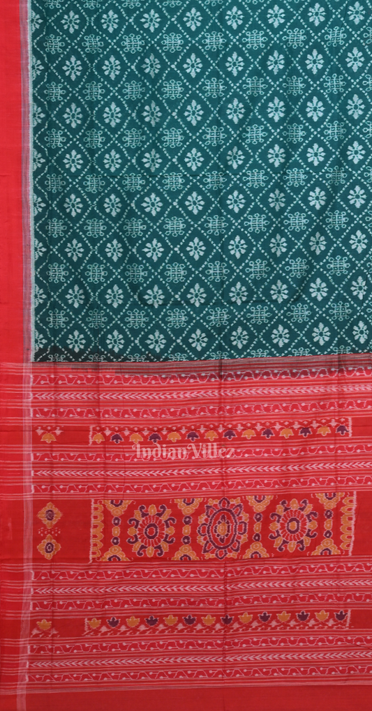 Sea Green Red Odisha Ikat Sambalpuri Cotton Saree