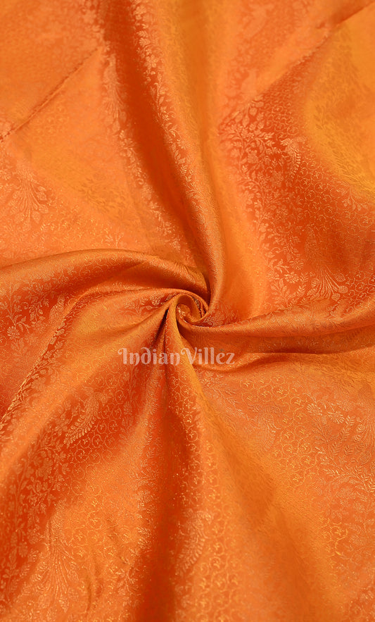 Orange Rani Pink Floral Brocade Pure Kanjivaram Silk Saree