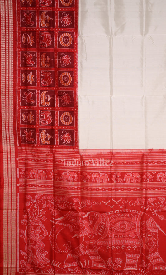 White Red Nabakothi Odisha Ikat Sambalpuri Silk Saree