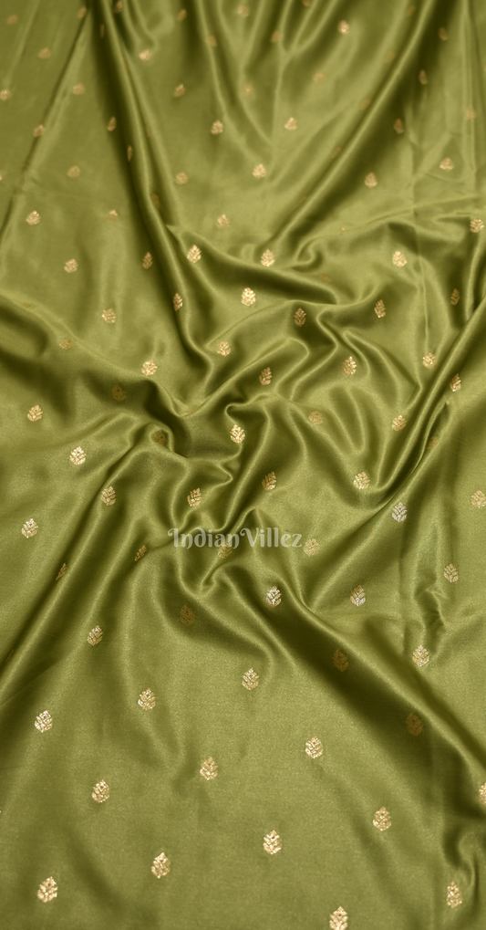 Lime Green Satin Silk Banarasi Saree with Brocade Blouse Piece