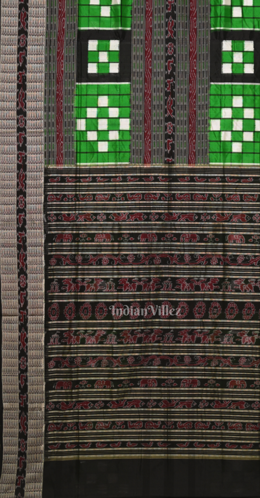 Black Green Pure Silk Bichitrapuri Sambalpuri Saree