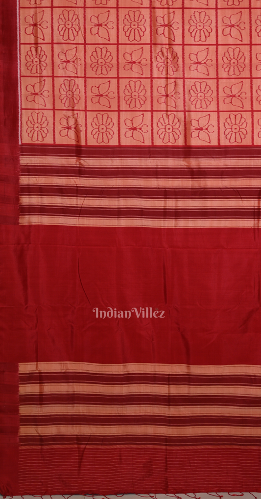 Peach Red Nabakothi Odisha Ikat Contemporary Designer Silk Saree