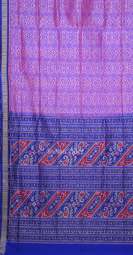 Purple Blue Flower Motif Odisha Ikat Sambalpuri Silk Saree
