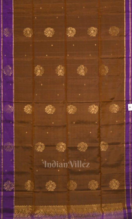 Brown Purple Pure Kanjivaram Soft Silk Saree