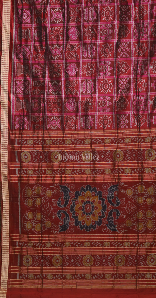 Magenta Pink Maroon Nabakothi Odisha Ikat Sambalpuri Silk Saree
