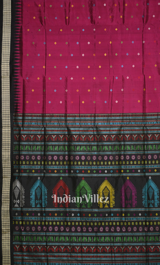 Magenta Pink Black Dolabedi  Bomkai Sambalpuri Ikat Silk Saree
