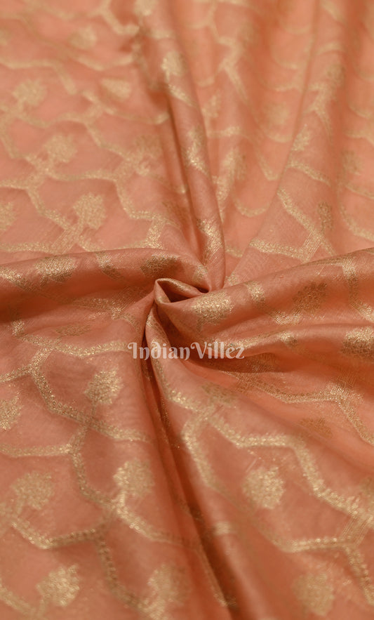Peach Red Pure Monga Muslin Banarasi Silk Saree