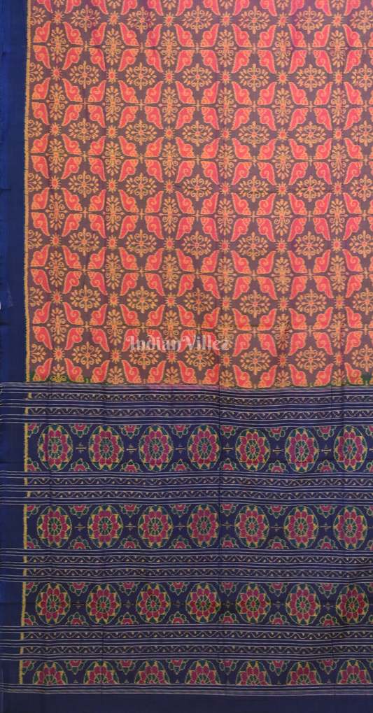 Pink Blue Sankha Motif Odisha Ikat Sambalpuri Cotton Saree
