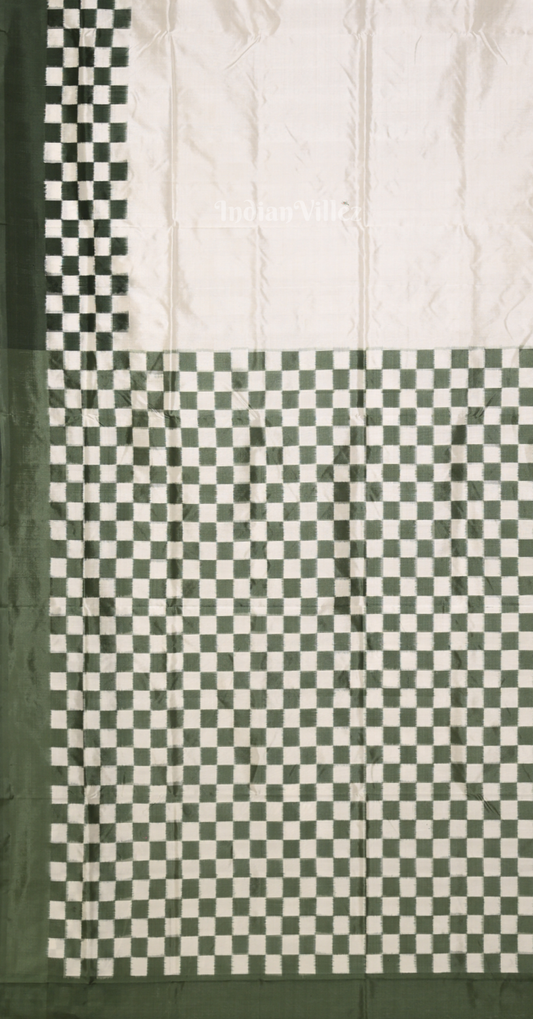 White Pine Green Pasapali Border Odisha Ikat Contemporary Designer Silk Saree
