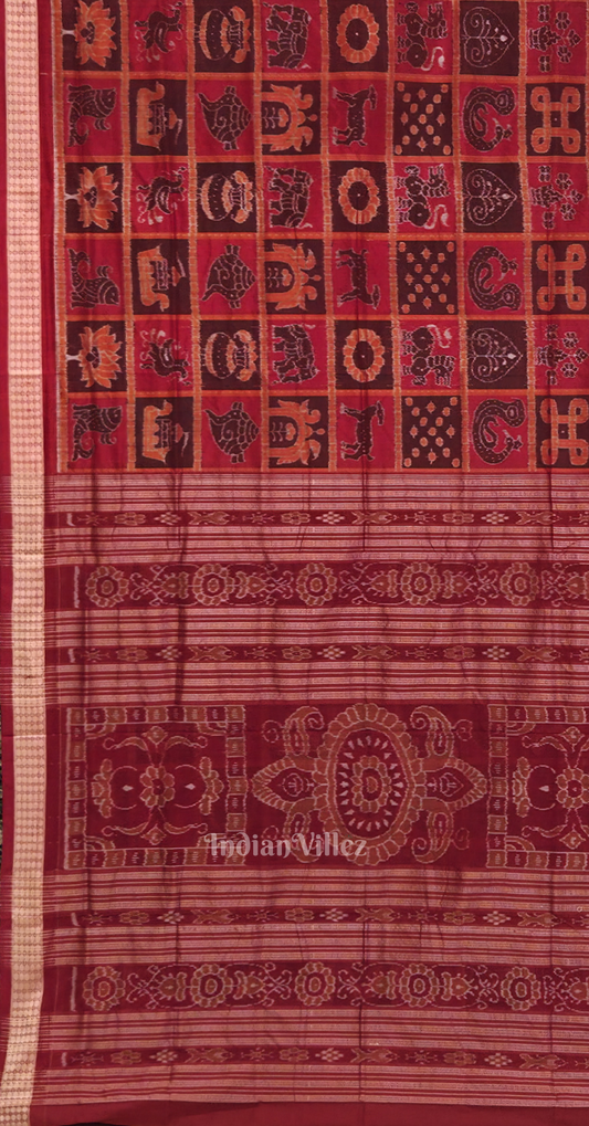 Exclusive Red Wine Nabakothi Odisha Ikat Sambalpuri Silk Saree