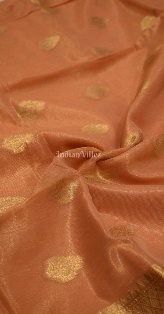 Melon Peach Kora Tissue Saree With Paithani Pallu