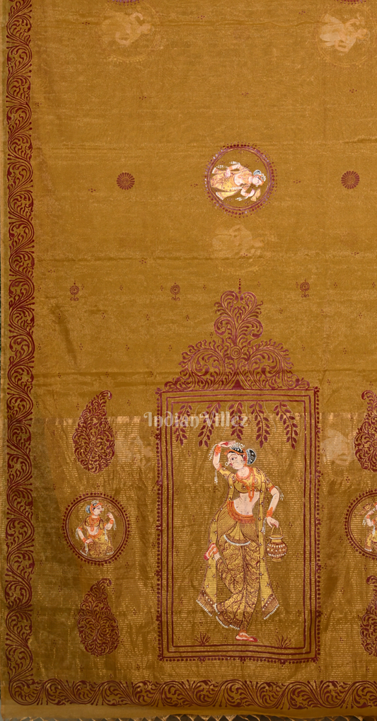 Brown Golden Shringar Raas Hand- Painted Pattachitra Saree (Tissue) (Copy)
