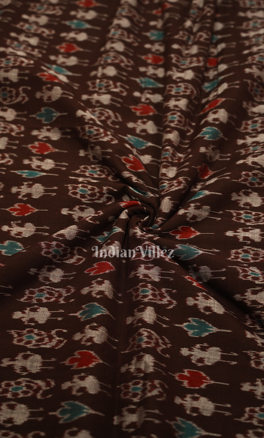Coffee Tribal Theme Odisha Ikat Sambalpuri Cotton Fabric