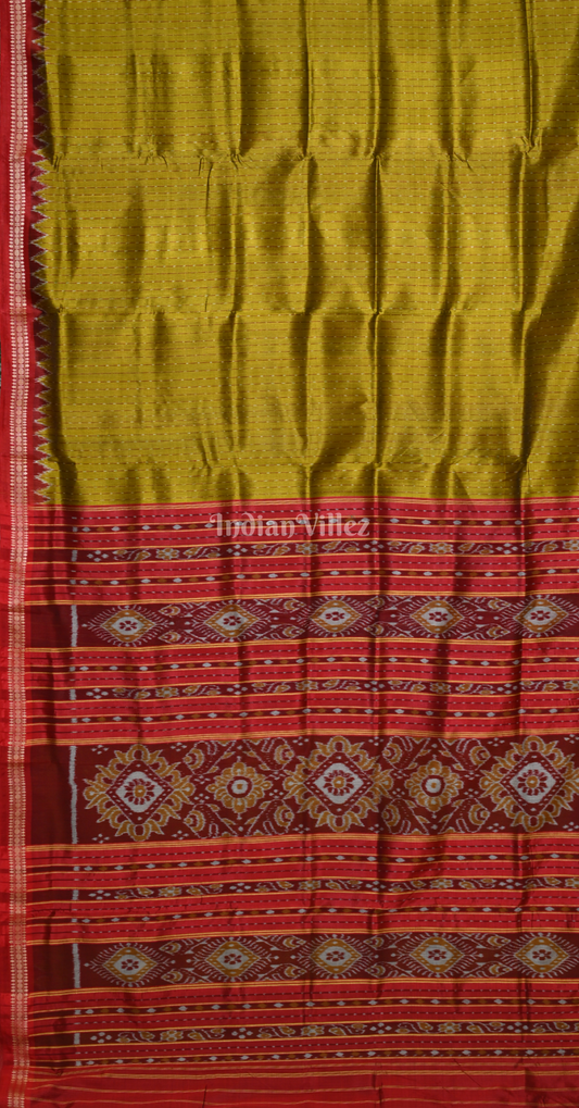 Mustard Yellow Red Stripped Odisha Ikat Khandua Silk Saree