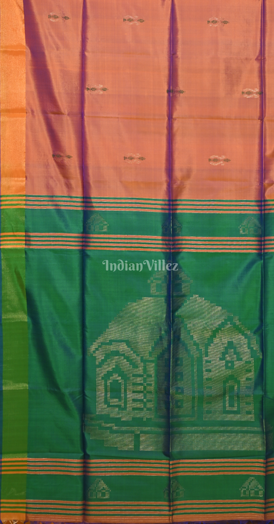 Rust Orange Green Pure Bishnupuri Silk Saree