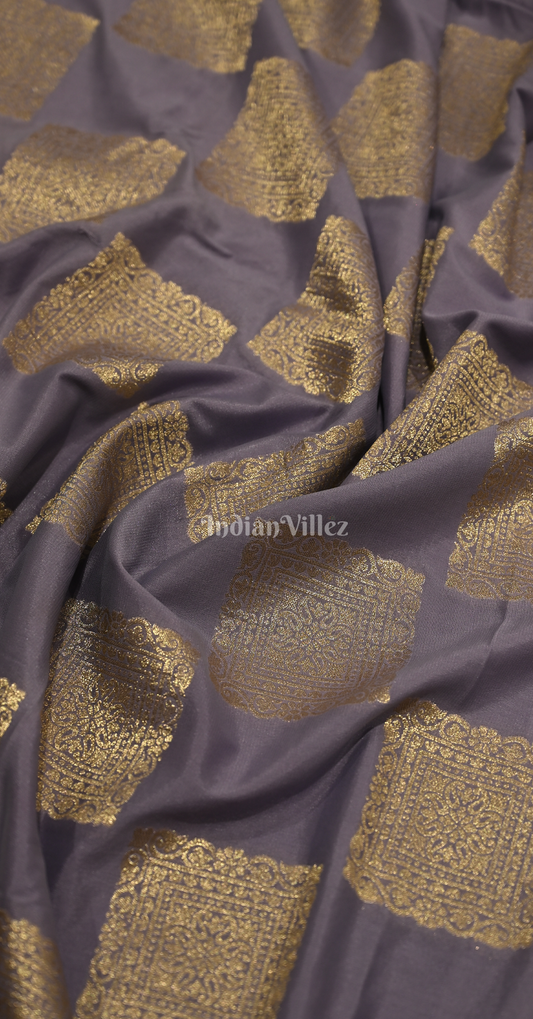 Lavendar Golden Checks Pure Brocade Kanjivaram Silk Saree