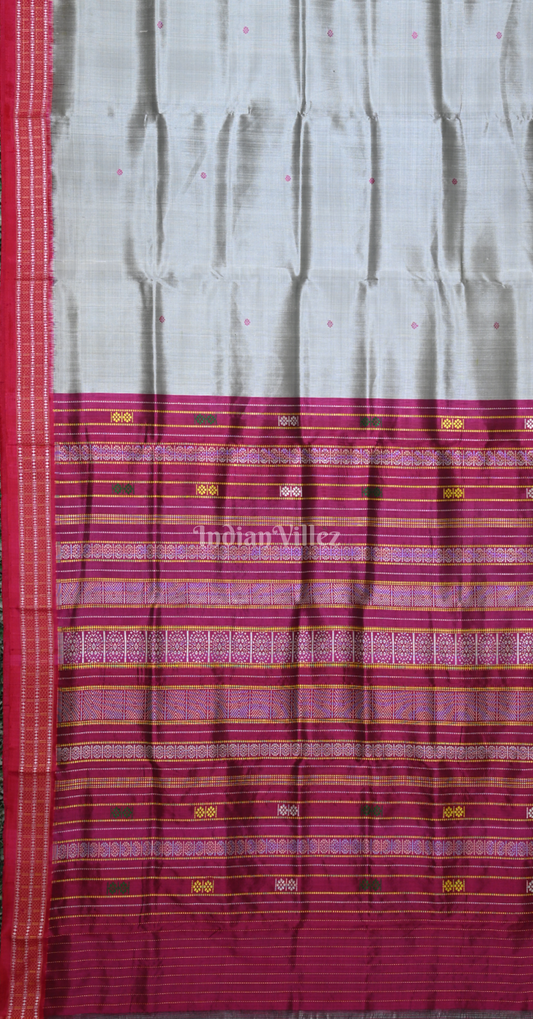 Cement Grey Magenta Pink Siminoi Odisha Ikat Khandua Silk Saree