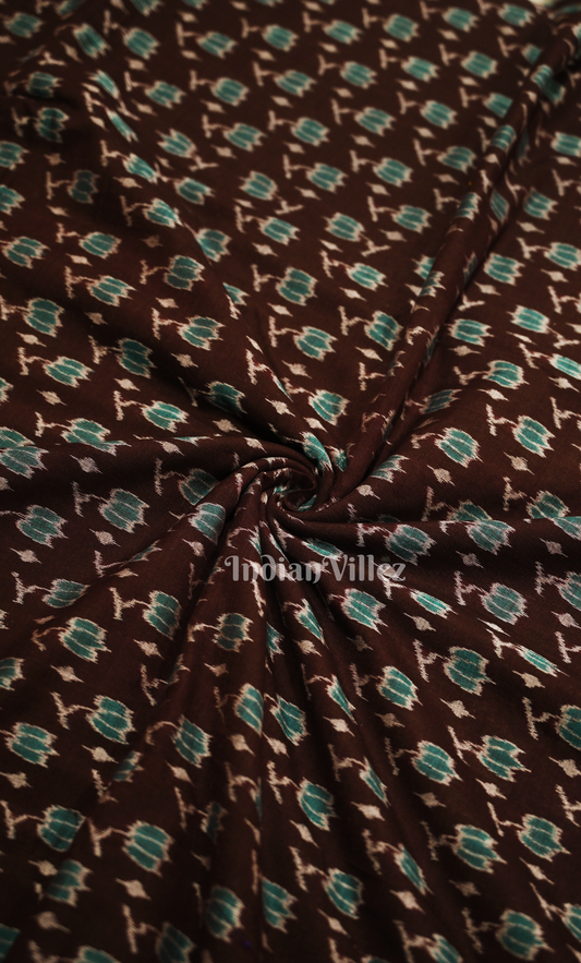 Coffee Green Floral Motif Odisha Ikat Sambalpuri Cotton Fabric