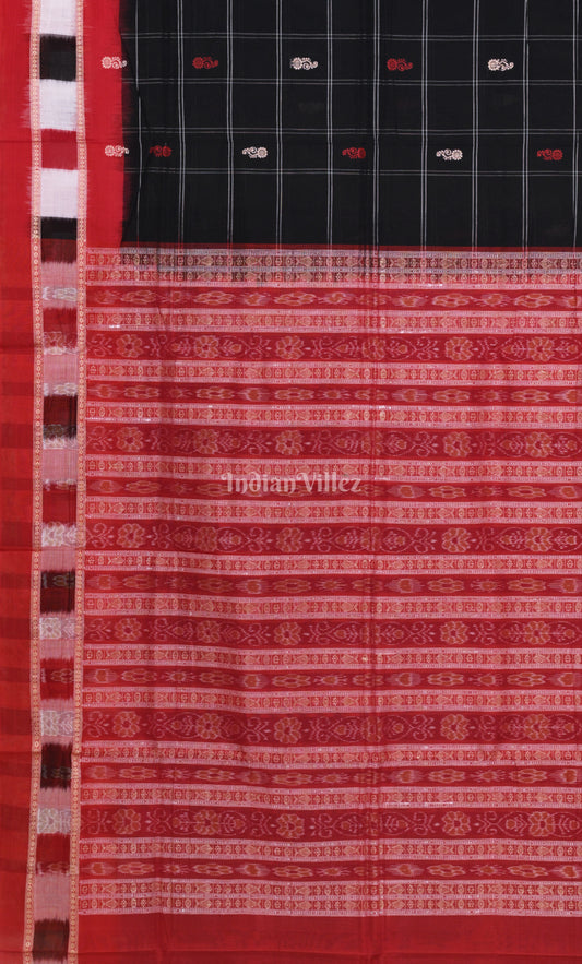 Black Red Fish Motif Odisha Ikat  Bomkai Cotton Saree