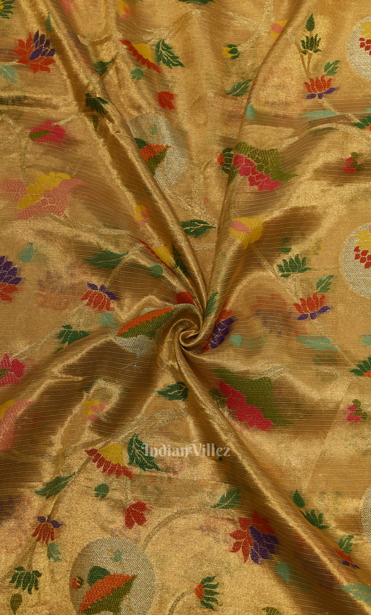 Honey Gold Pure Kora Banarasi Silk Tissue Saree