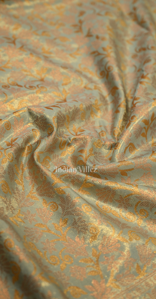 Mint Green Floral Zari Tissue Kanjivaram Silk Saree