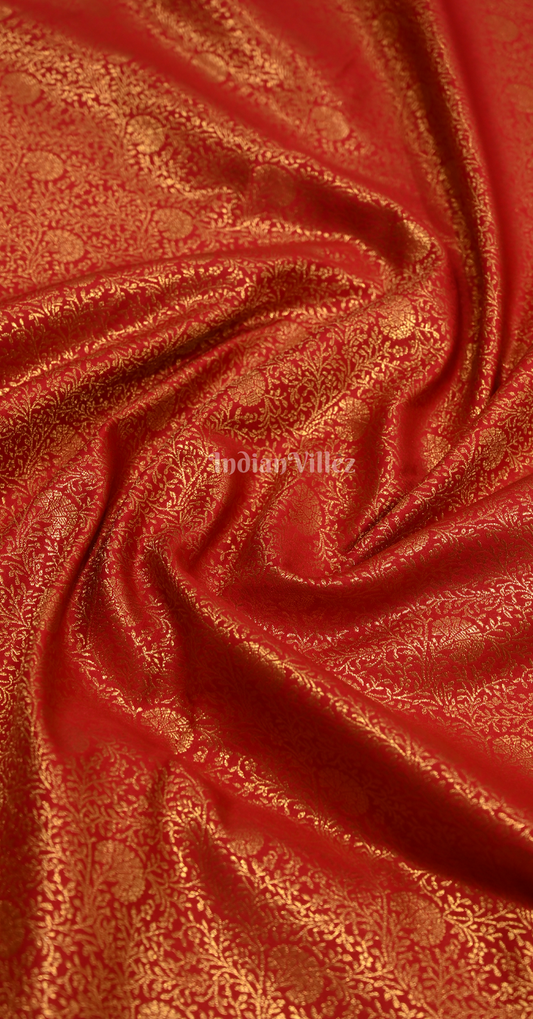 Crimson Red Golden Floral Brocade Pure Kanjivaram Silk Saree