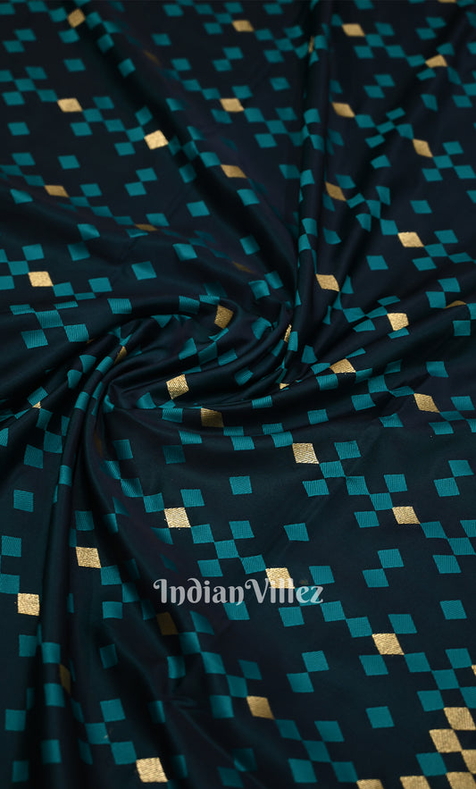 Teal Blue Mashru Satin Silk Banarasi Saree