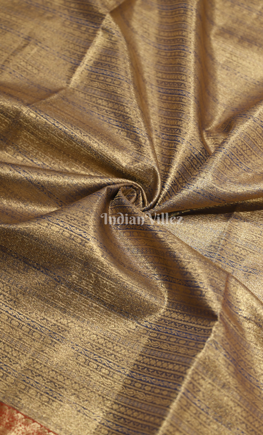 Light Gold Red Pure Kanjivaram Tissue Silk Saree