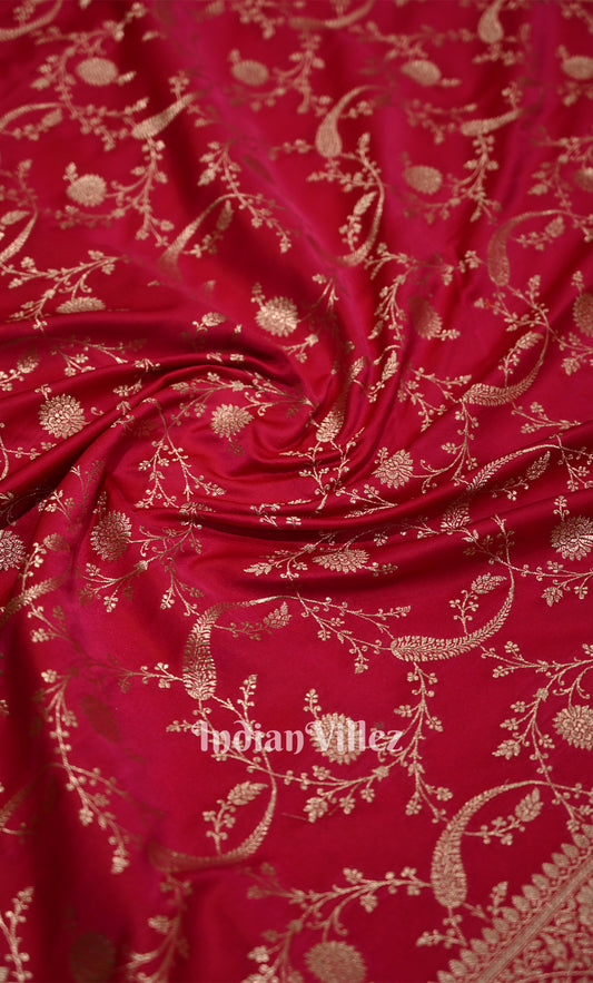 Rani Pink Mashru Satin Silk Banarasi Saree With Jaal Pattern