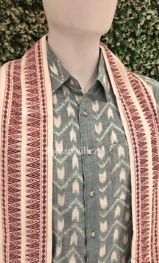 Premium White Handwoven Cotton Uttariya for Men